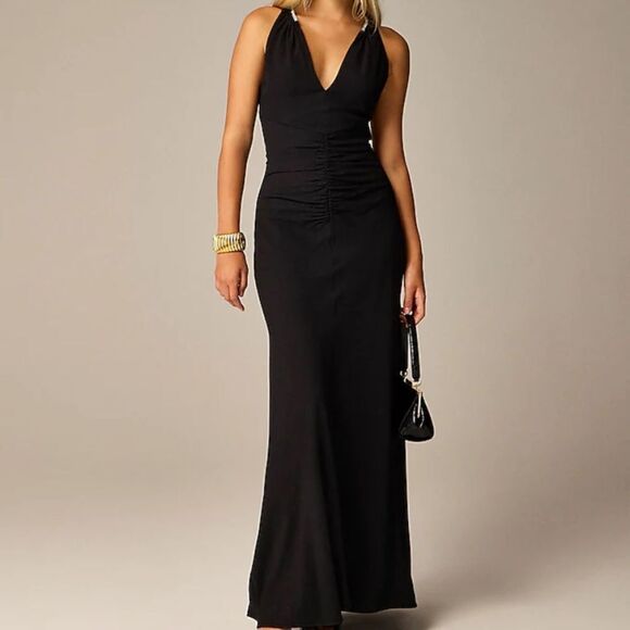 J Crew Collection Dress 4 Embellished Ruched Gown Black Holiday Party - Picture 9 of 9